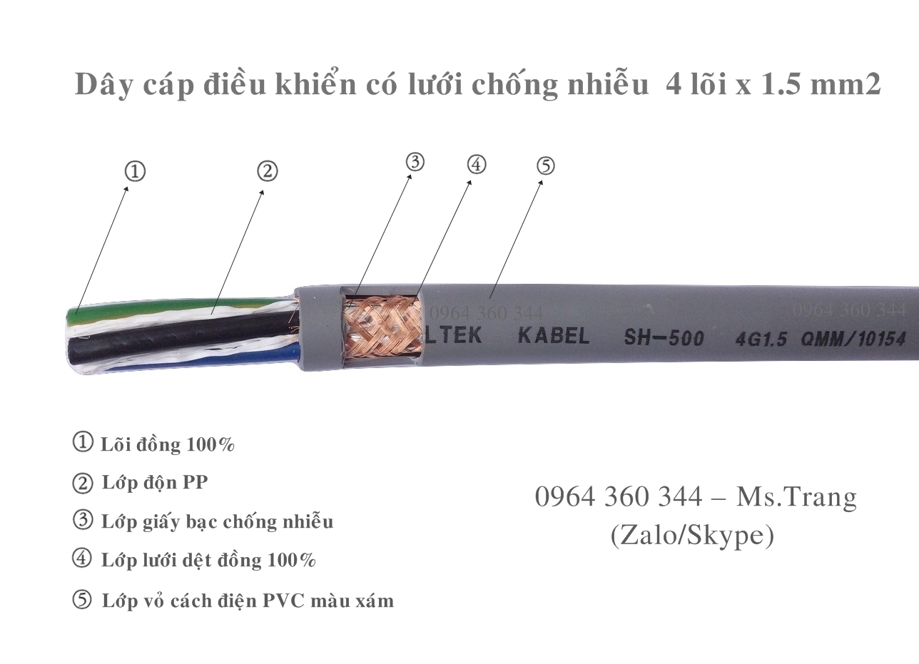 Dây cáp điện điều khiển có lưới chống nhiễu 4C x 1.5 QMM Altek Kabel của Đức
